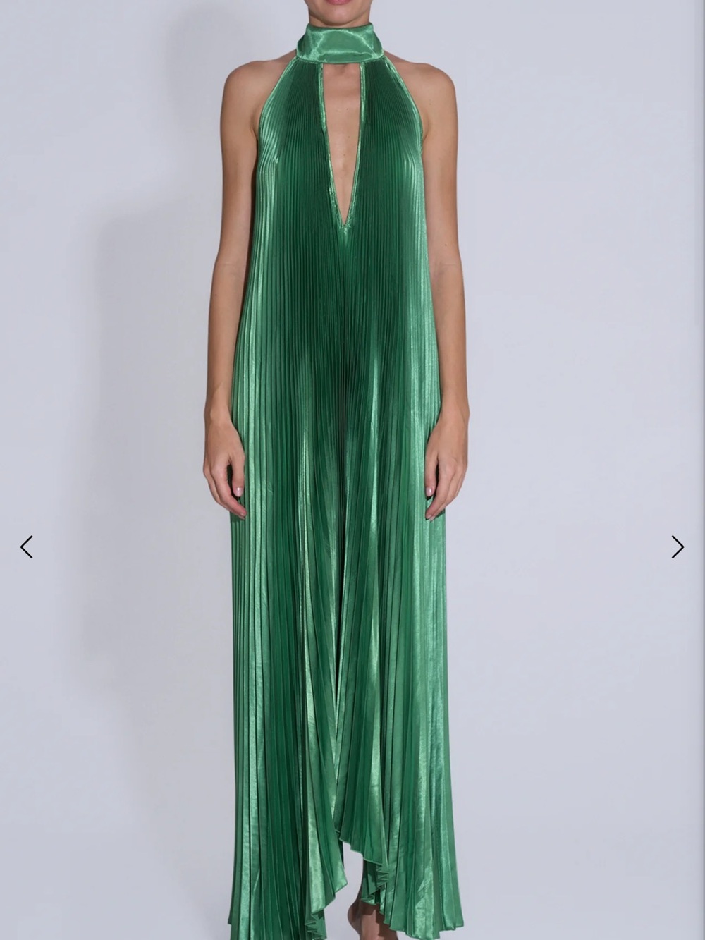 Green Halter Pleated Maxi Dress Gown